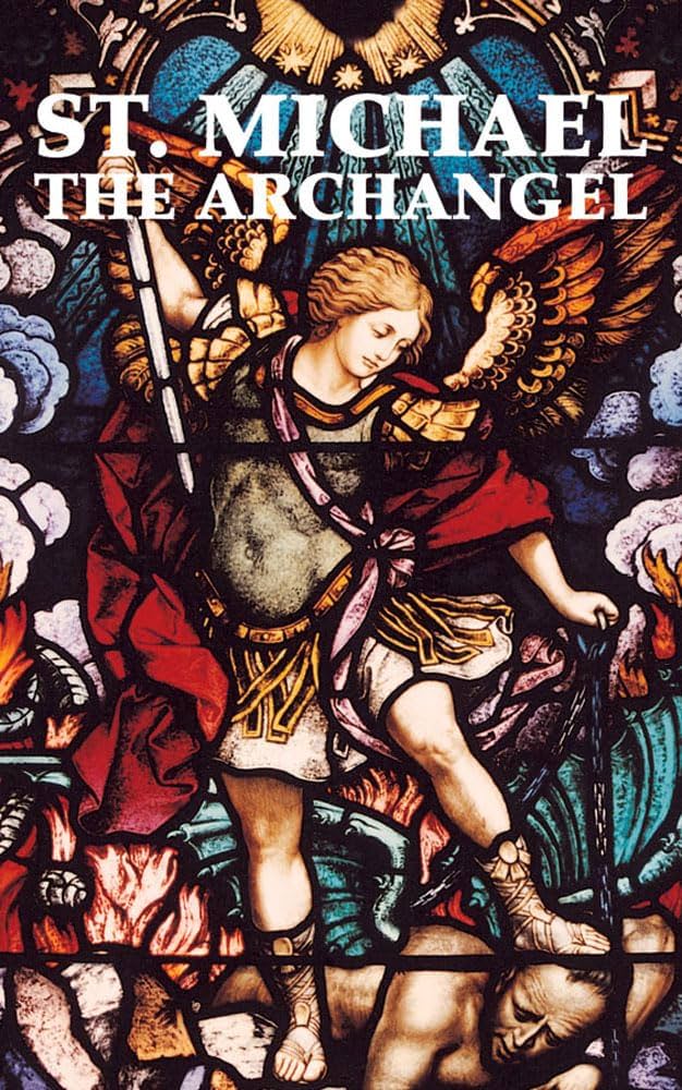 a stained glass depiction of St. Michael the Archangel