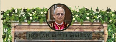 A picture of Pope Leo on a piece of parchement with an elaborate floral border