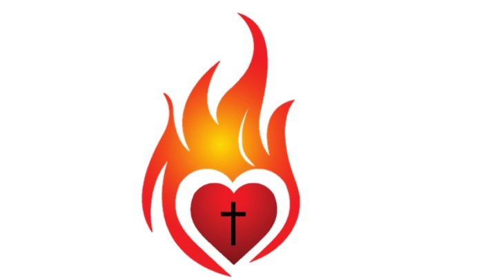 Red heart surrounded by flames