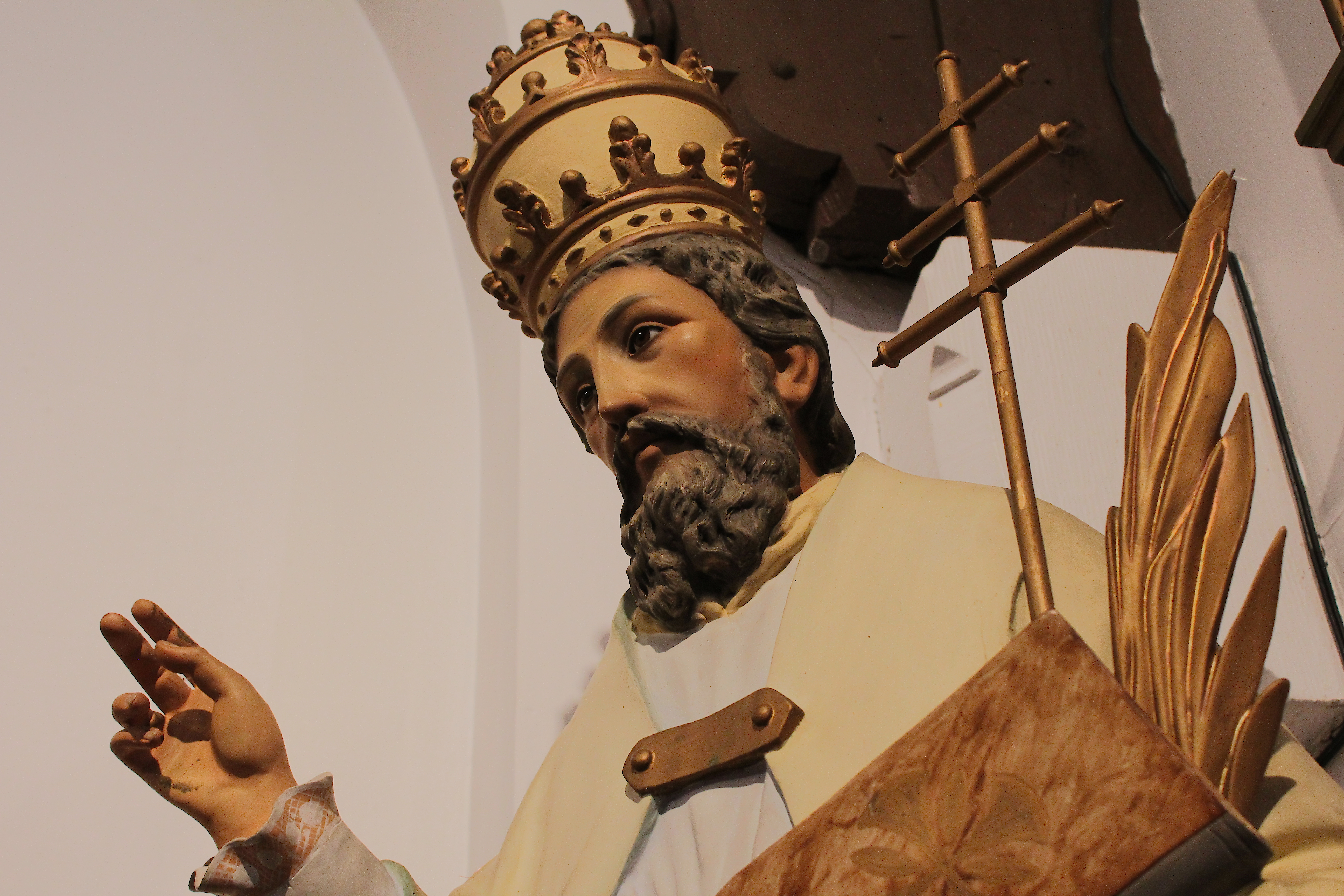 A close up of a statue of St. Cornelius from the shoulders up